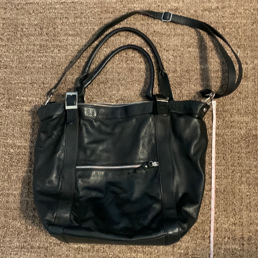 Black Italian leather cross body tote bag